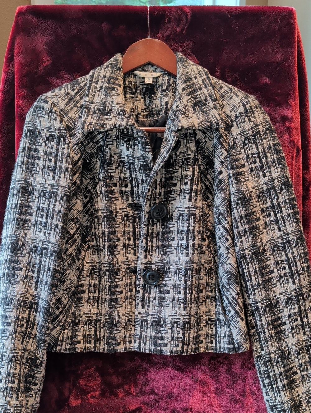 CAbi Black & Cream Tweed Cropped Blazer
